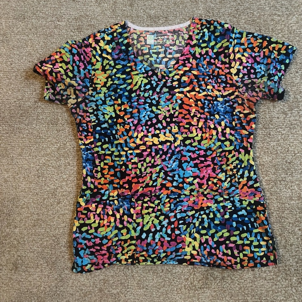 Speckled Rainbow Colorful Dot Women’s Fitted Scrub Top XS